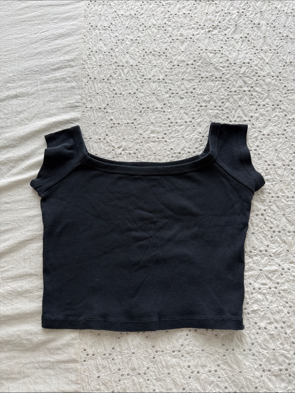 Brandy Melville Black Off-Shoulder Crop Top - Women's Stylish Scoop Neck